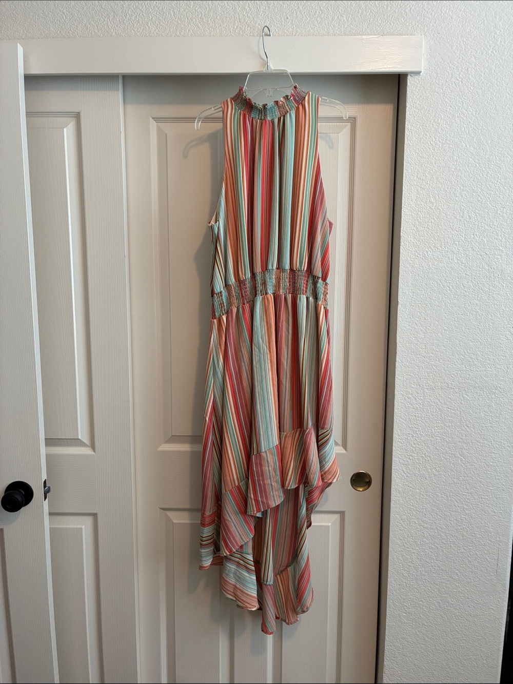 belle sky Multicolor Striped High-Low Halter Dress‎